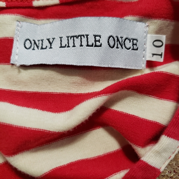 Only Little Once Girls Holiday Dress SZ 10 Tulle Sequins Striped Red Ivory Gold - Picture 10 of 11